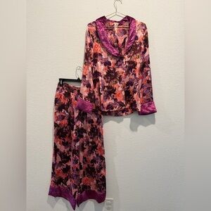 By Anthropologie Luxe Sleep top pants Floral Satin Pajama Set